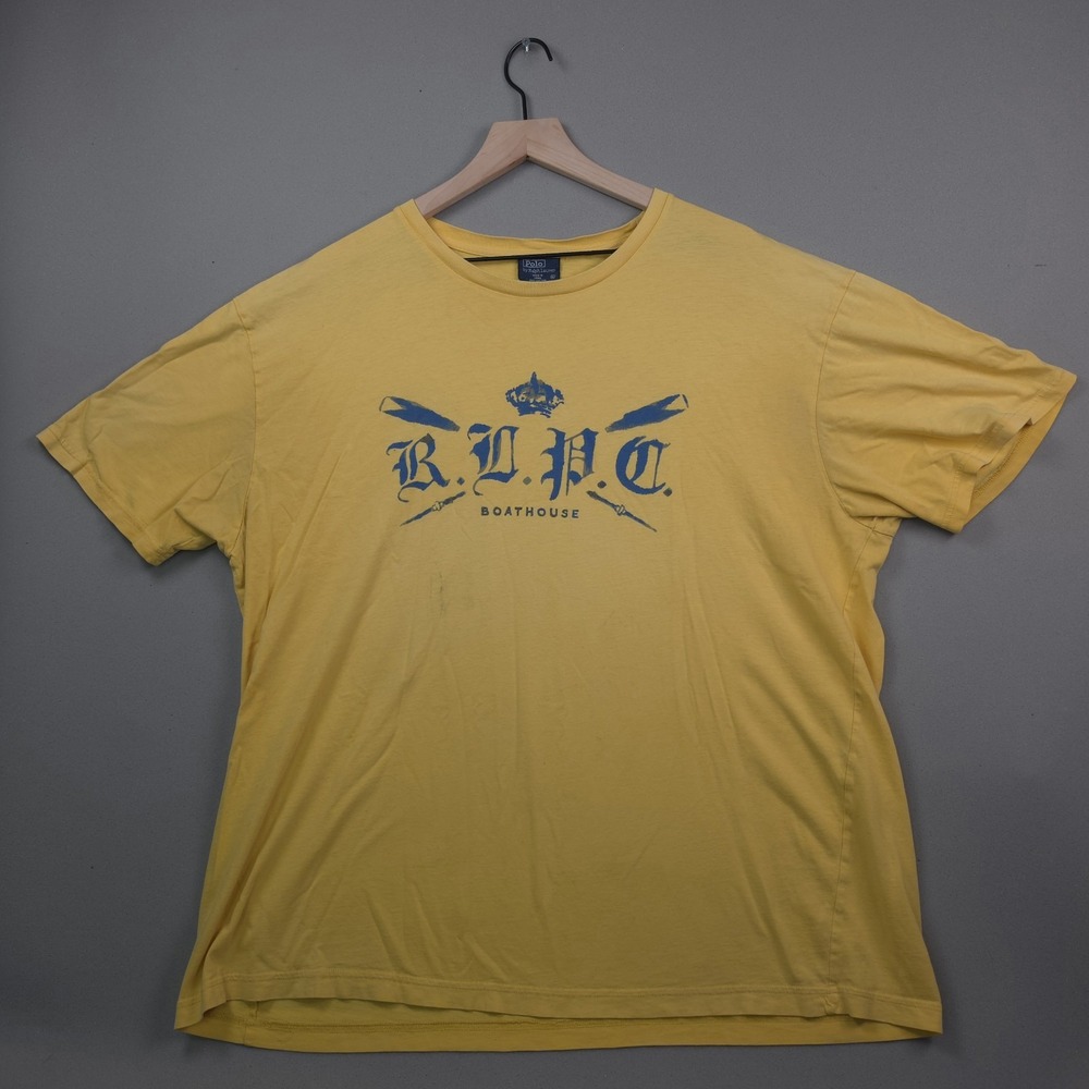 Polo Ralph Lauren Mens XL Yellow RLPC Boathouse Graphic T-Shirt Crest Rowing Tee
